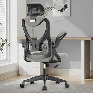 YONISEE Office Chair - Ergonomic Desk Chair with Lumbar Support Headrest Adjustable, Padded Flip-up Armrests Comfy Seat Cushion High Back Executive Manager Chair For Home Office