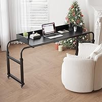 Vista 9 de Mesa de sobrecama Furist con ruedas de 360°, escritorio móvil tamaño queen, mesa reclinable sobre la cama, mesa de altura y longitud ajustable