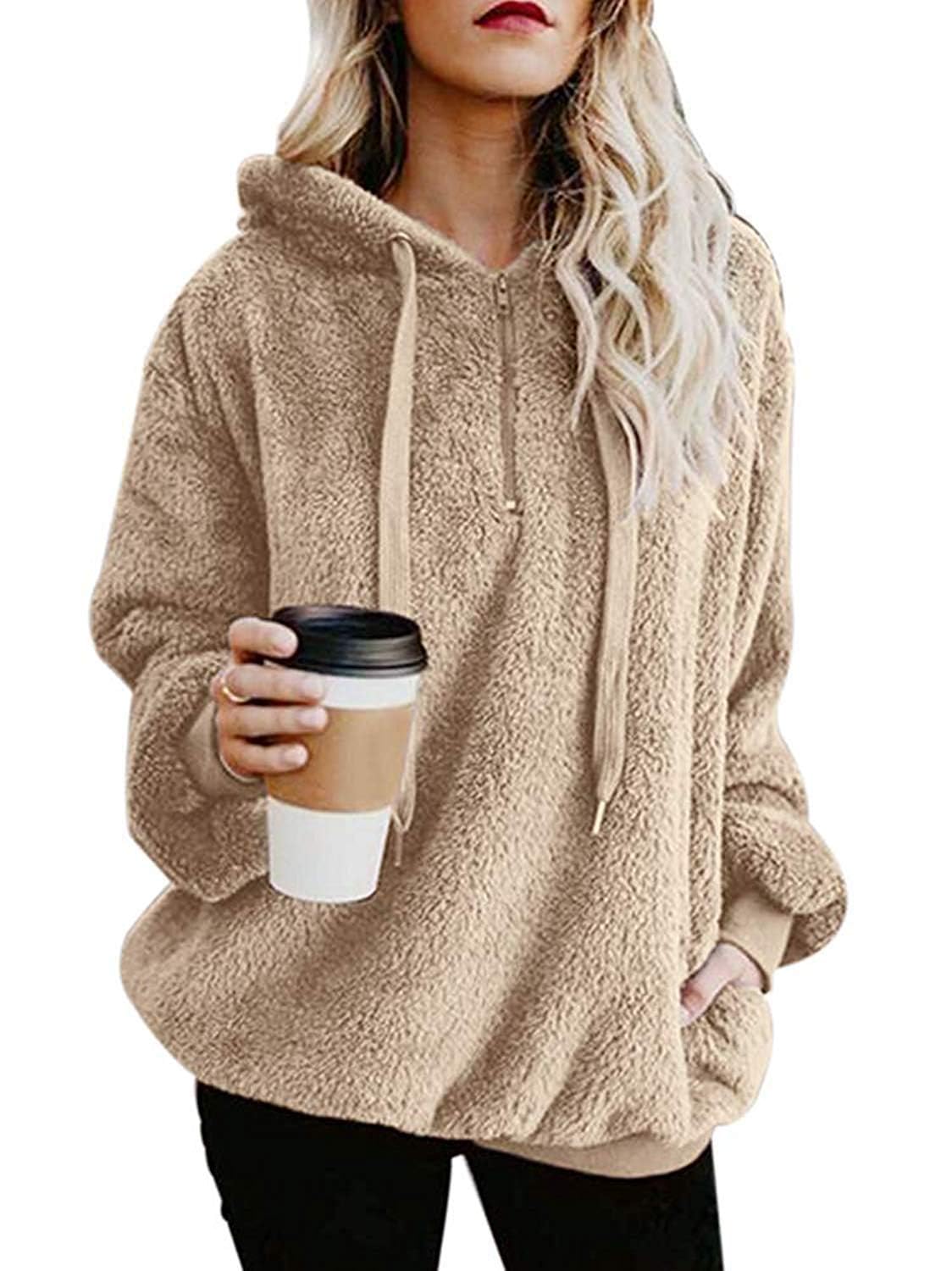 Women's Polyester & Faux Fur Hooded Hoodie-image-20