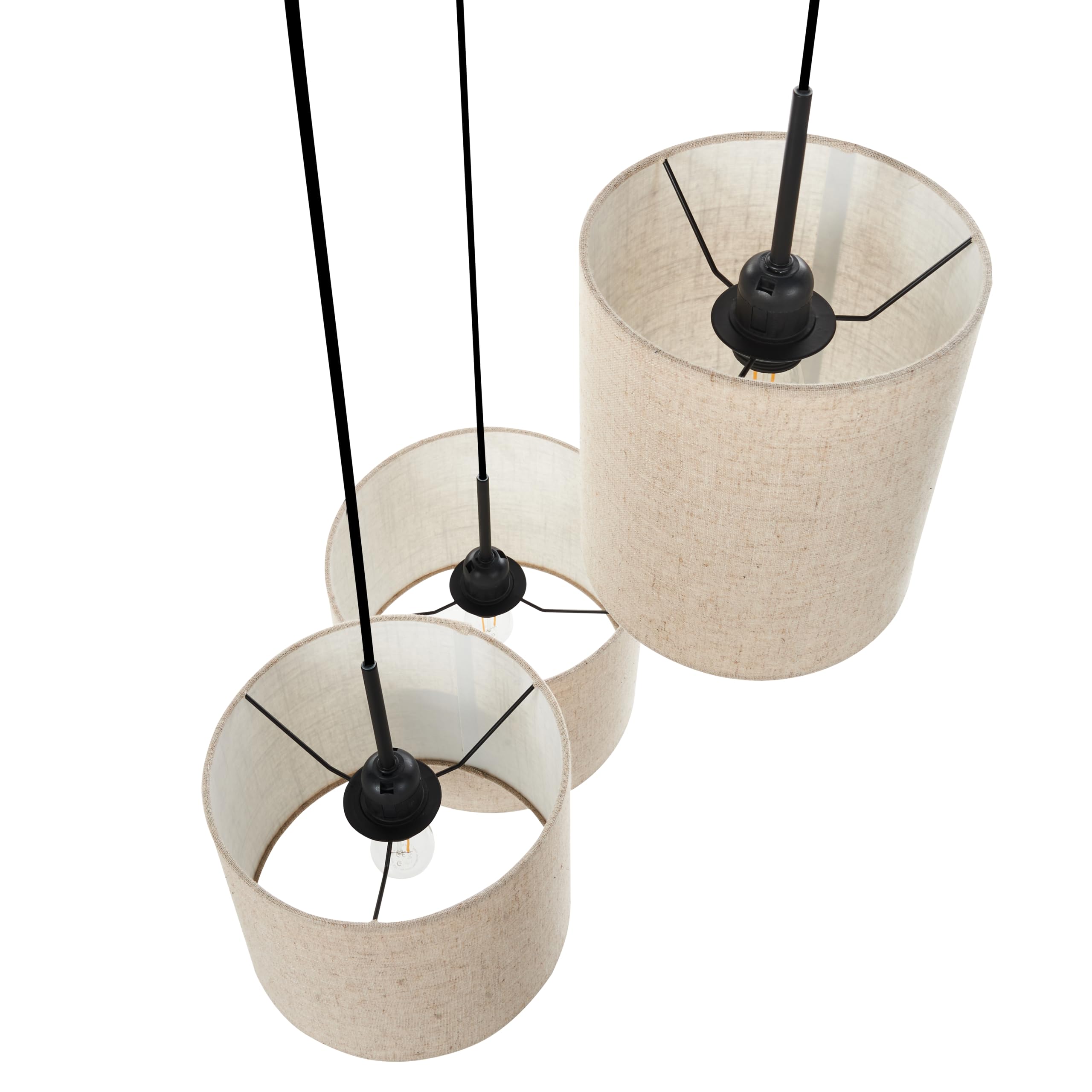 Beliani Hängelampe Leinen Stoffschirm helles Beige 3-flammig Trommelform modern Parguaza