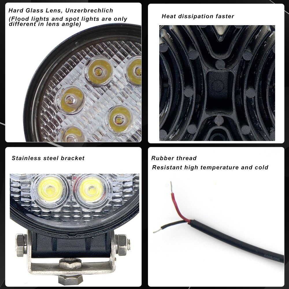 Voltage Automotive LED Pods Spot Flood Light 4" 27W Round Work Light 6000K for Tractor Bulldozer UTV Golf Cart Boat Off Road Truck Jeep SUV ATV (2x Spot Lights)
