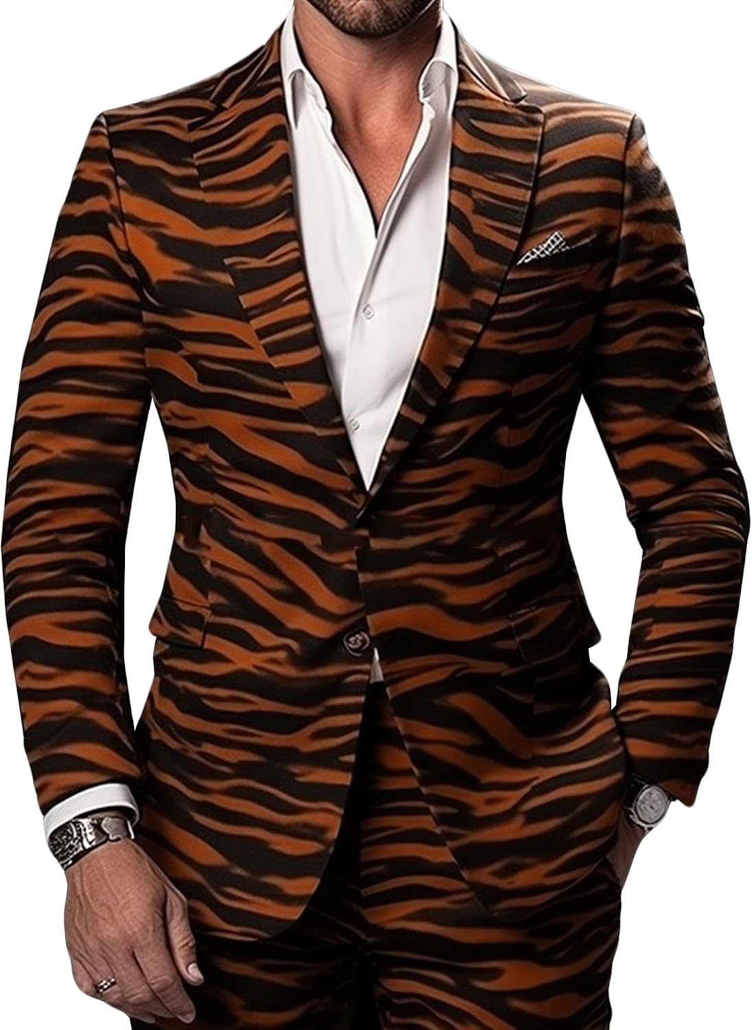 Men's Business Casual Blazer Slim Fit Stylish Leopard Print Suit Jacket Versatile Office Performance Sport Coat