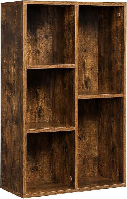 VASAGLE Bookcase, Wooden Kids Bookshelf with 5 Compartments, Floor Standing Storage Unit for Files, Decor, In Study Childrens Room, 50 x 24 x 80 cm, Rustic Brown LBC025X01