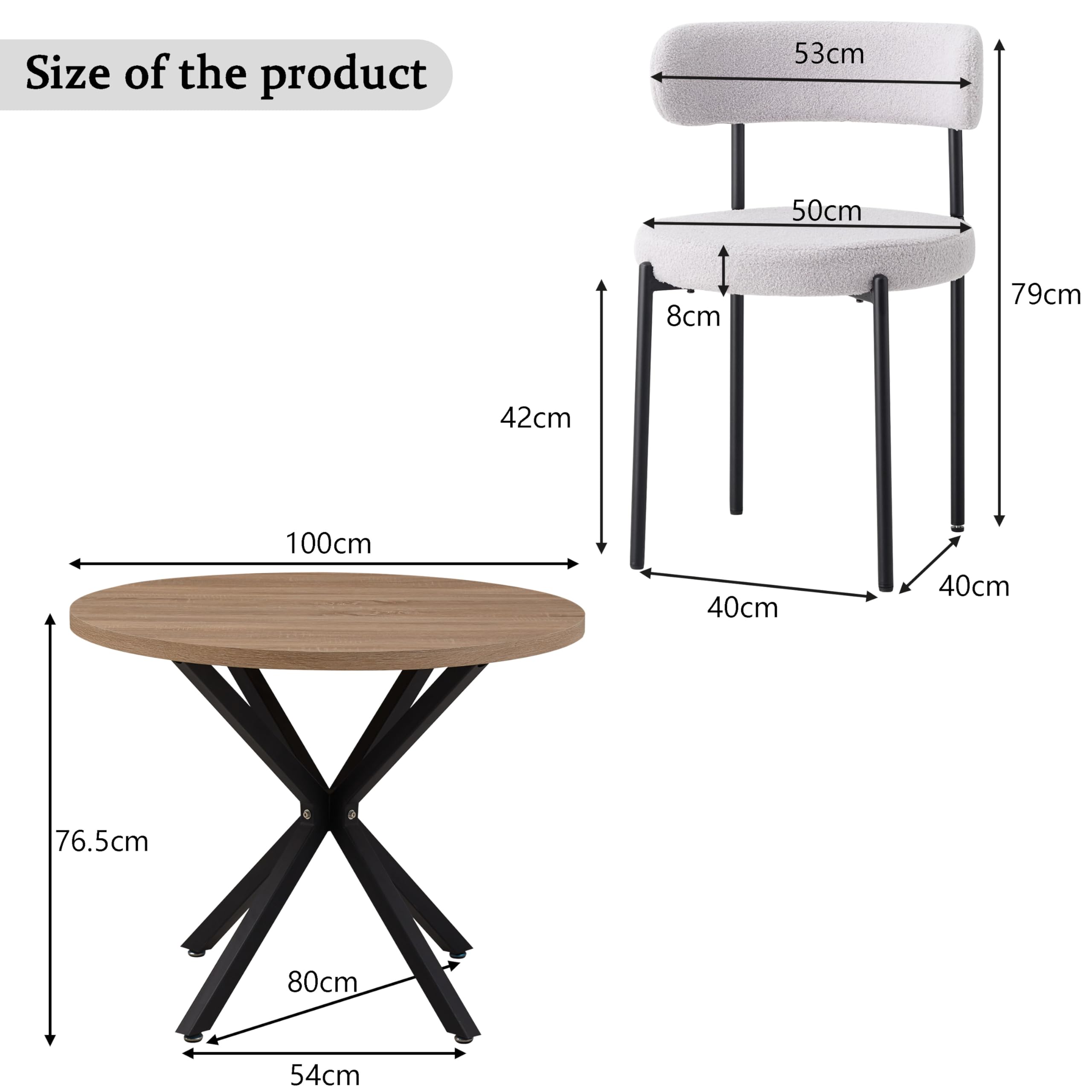 GrandCA HOME Set Tavolo e Sedie, Tavolo Rotondo da 100 cm + 4 Sedie Imbottite, Adatto per 4-6 Persone, (Marrone Chiaro e Grigio Chiaro)