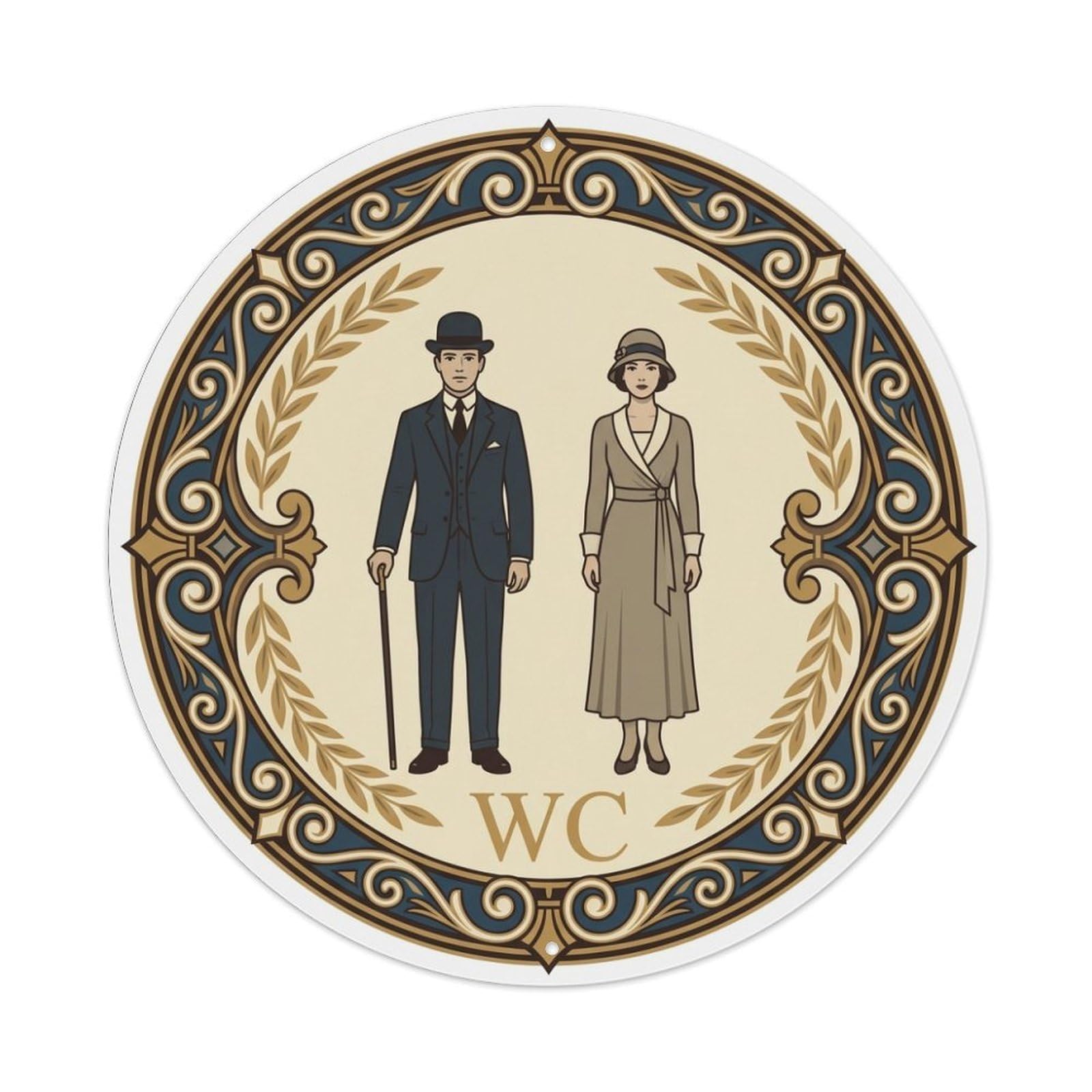 WC Art Deco Restroom Sign Ladies Gents Metal Tin Sign