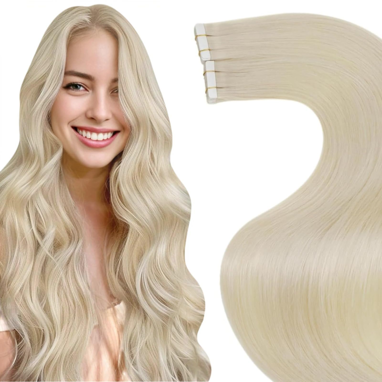 LaaVoo Tape in Hair Extensions Human Hair Blonde Tape Hair Extensions Real Human Hair Invisible Tapes Remy Straight Balayage Brown to Blonde Hair Double Sided Tabs 20pcs 50g 18 Inch #8/18/60 — view 57