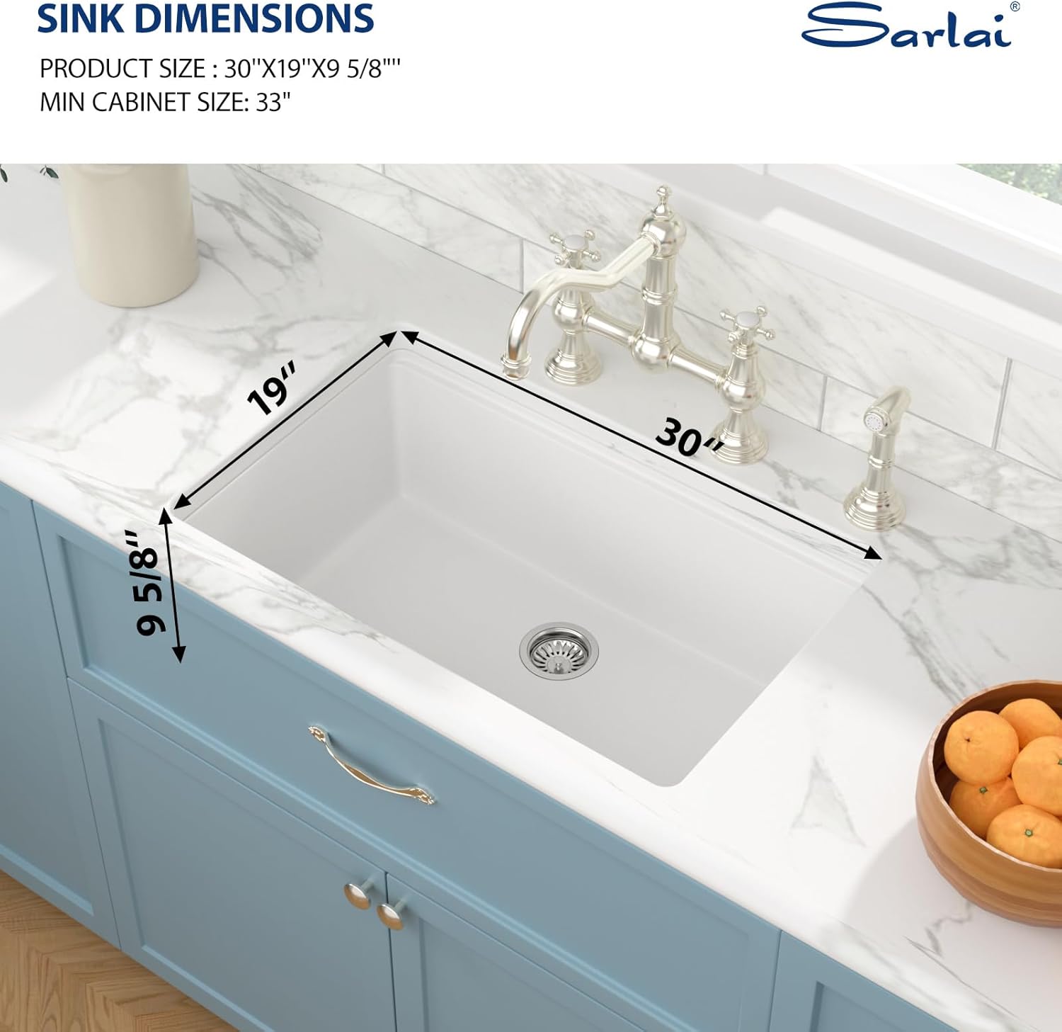 Sarlai 30 White Kitchen Sink Granite Composite - 30 x 19 inch Kitchen Sink Undermount White Granite Composite Quartz Single Bowl Under Counter Ledge Workstation Sinks Basin