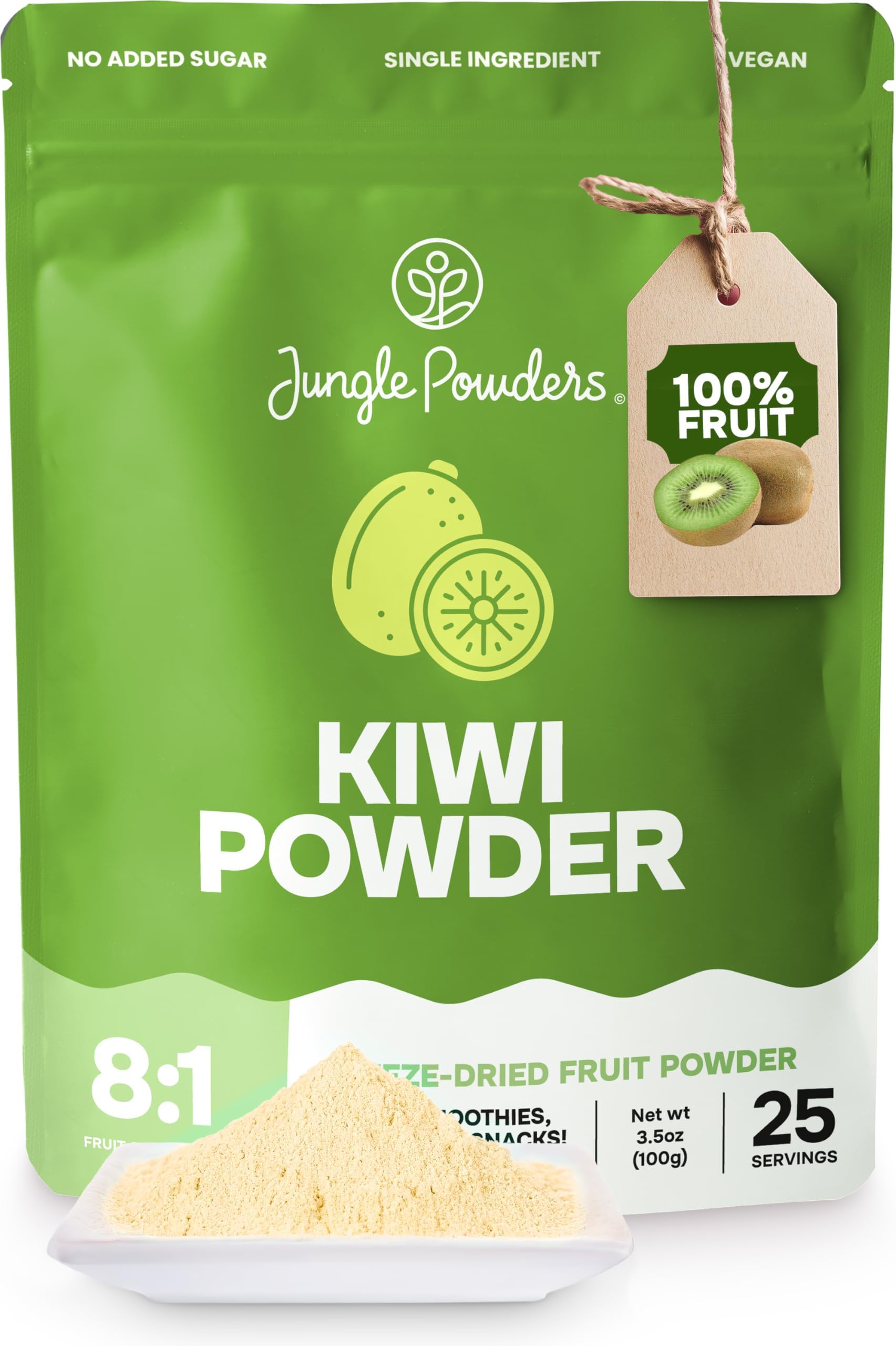 Jungle Powders Kiwi Fruit Powder 3.5 Ounce Bag Freeze Dried Kiwi Smoothie Whole Fruit Juice Powder for Baking Unsweetened Flavoring Kiwis Freeze Dried Fruit Powder for Cooking Supplement Extract