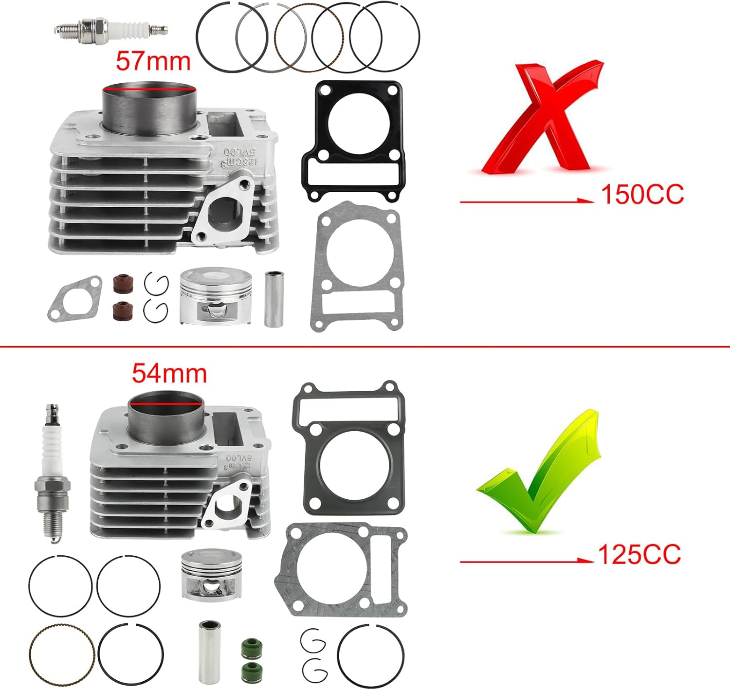 FLYPIG 54mm Cylinder Piston Gasket Top End Rebuild Kit for Yamaha TTR 125 2000-2004 TTR125E 2003-2004 2006-2009