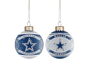 foco NFL Holiday Hanging Tree Glass Ball Ornament 2-Pack, Dallas Cowboys