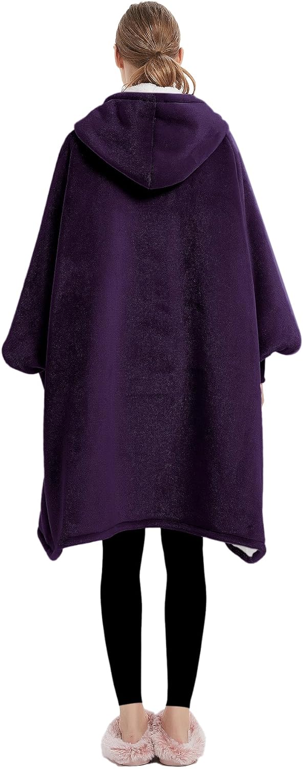Lzzidou Oversized Blanket Hoodie for Women, Two Layers Cozy Flannel Sherpa Wearable Blanket Sweatshirt Adult - Image 2