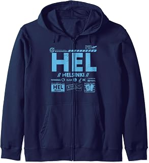 Vintage Helsinki HEL Airport Code Travel Day Retro Tag Zip Hoodie