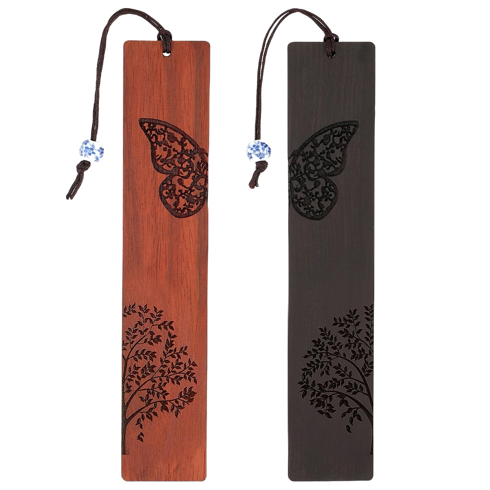Mezrkuwr Marcapáginas de madera con diseño de mariposa, 2 unidades, hecho a mano, regalos para los amantes de los libros, regalo para profesores, estudiantes