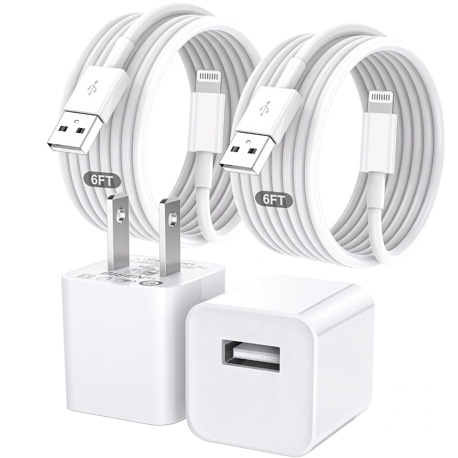[Apple MFi Certified] iPhone Charger, 2 Pack 6FT Lightning Cable Fast Charging Cord + USB Wall Charger Block, Durable Quick Fast Charger for iPhone 14 13 12 11 Pro Max XR XS X 8 7 SE, iPad, AirPods