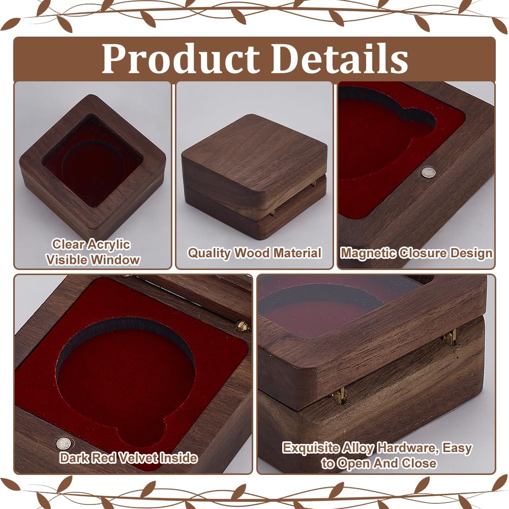 FINGERINSPIRE Scatola Regalo Singola in Legno per Monete da Collezione con Interno in Velluto Nero Scatola Porta Monete da 40mm con Chiusura Magnetica per Medaglie Espositore Monete Commemorative per