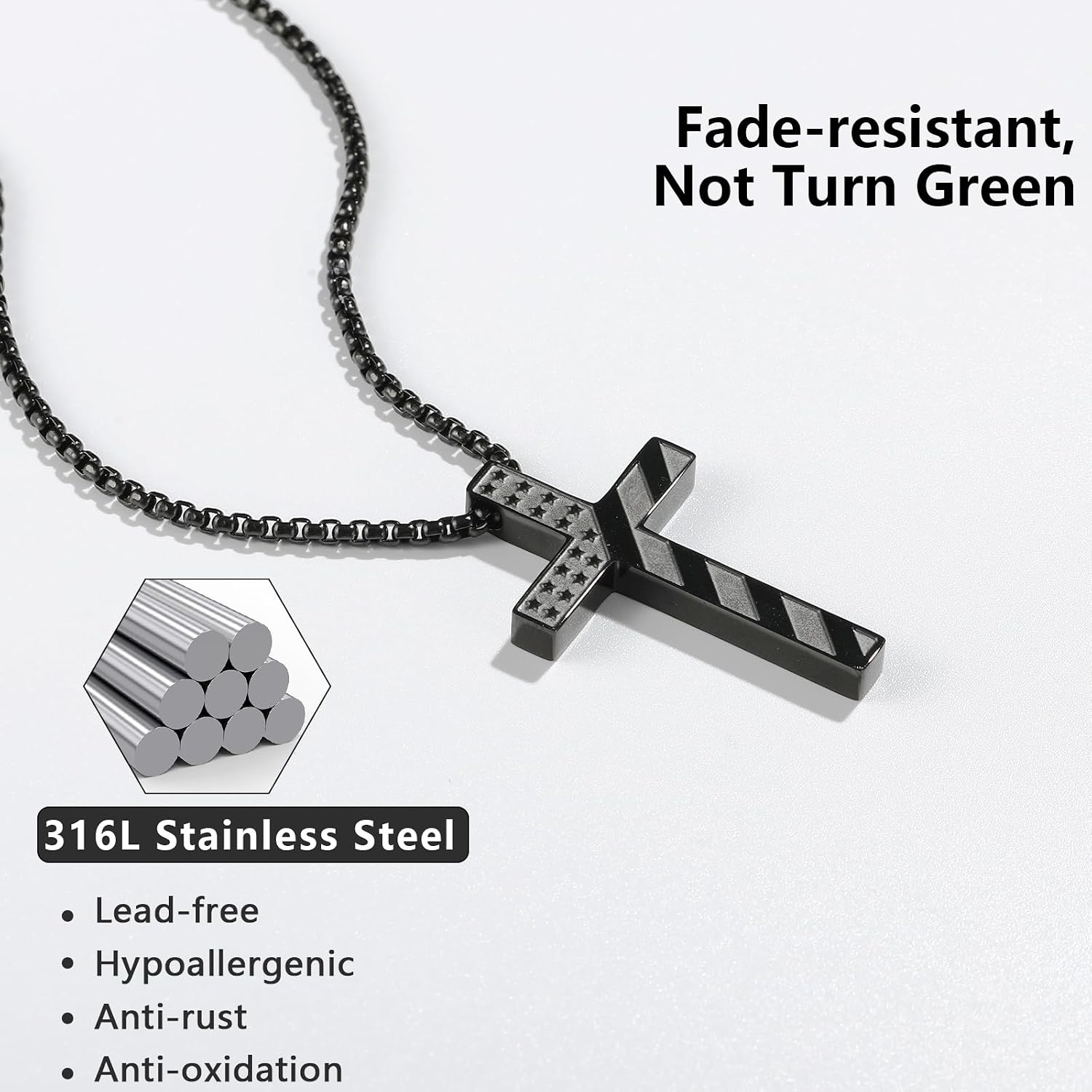To My Son Grandson Brother Boyfriend Son in Law American Flag Cross Necklace Christian Religious Birthday Baptism 18+2 Inches