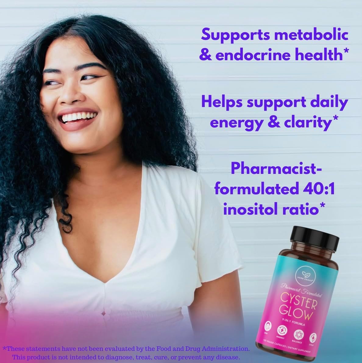 Cyster Glow 9-in-1 Women’s Inositol Complex – Myo & D-Chiro Inositol 40:1 – Pharmacist-Formulated Daily Wellness Support.