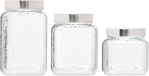 Miniatura 2 de Style Setter Juego de recipientes cuadrados de vidrio de 3 piezas en 43, 64 y 75 onzas, diseño retro elegante con tapas herméticas de acero