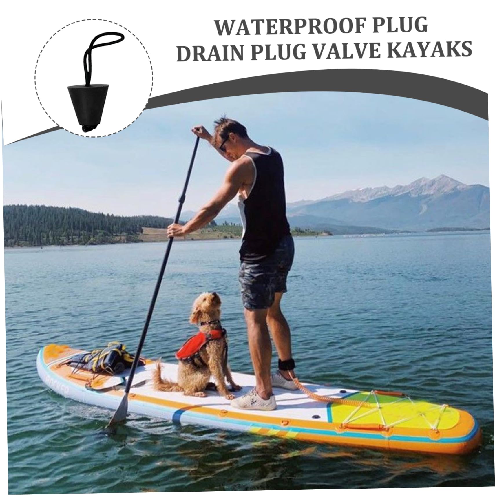 Plug Kayak 4pcs Tappo di svuotamento di Kayak universali Tappi di scupper Silicone con scupper di Sostituzione della Corda a Traino per Canoa gommone Nero