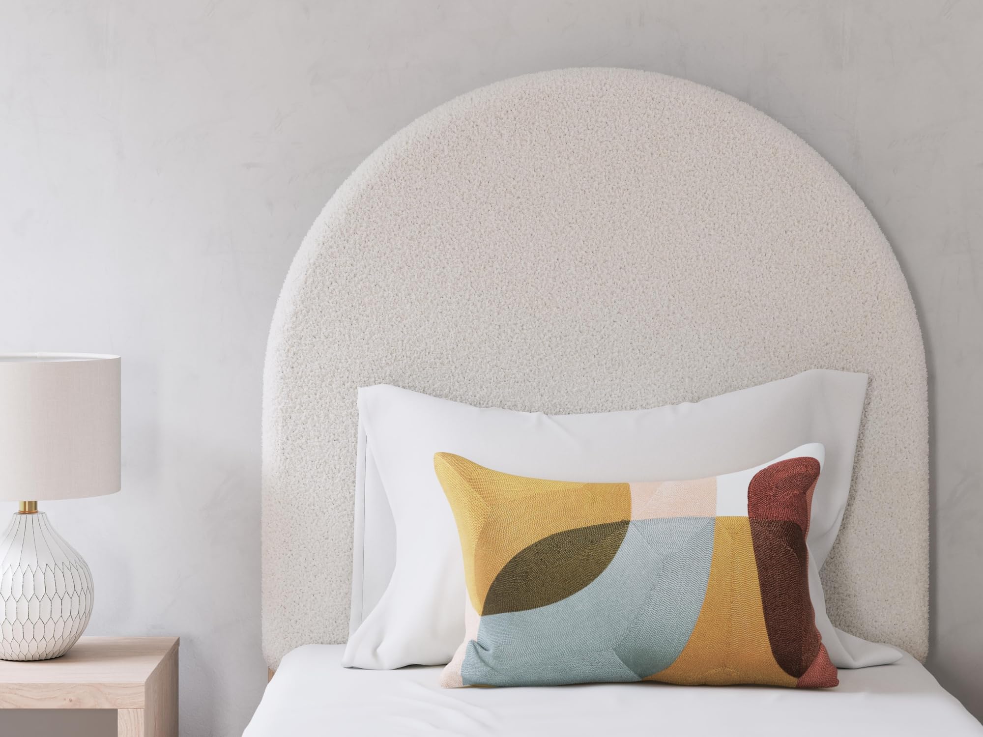 Signature Design by Ashley Twin Upholstered Headboard Only, Birkmore, Adjustable Height, Engineered Wood and Polyester Fabric, Ideal for Kids Bedrooms, White/Tan
