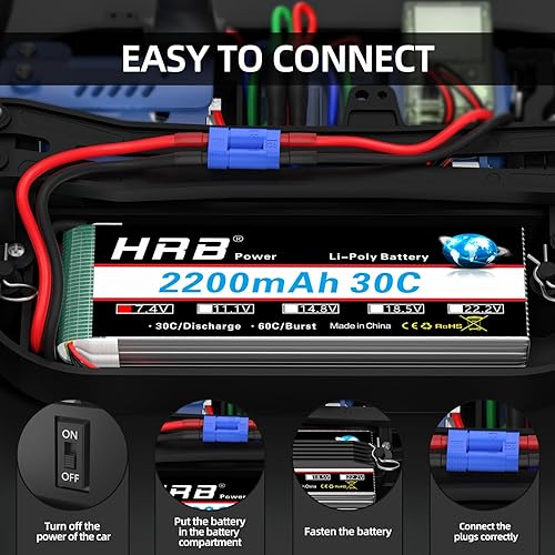Miniatura 6 de HRB 2S 2200mAh Lipo Batería EC2 30C 7.4V RC Lipo Batería Compatible con RC Car RC Truck RC Boat RC Airplane RC Helicopter (2 paquetes)