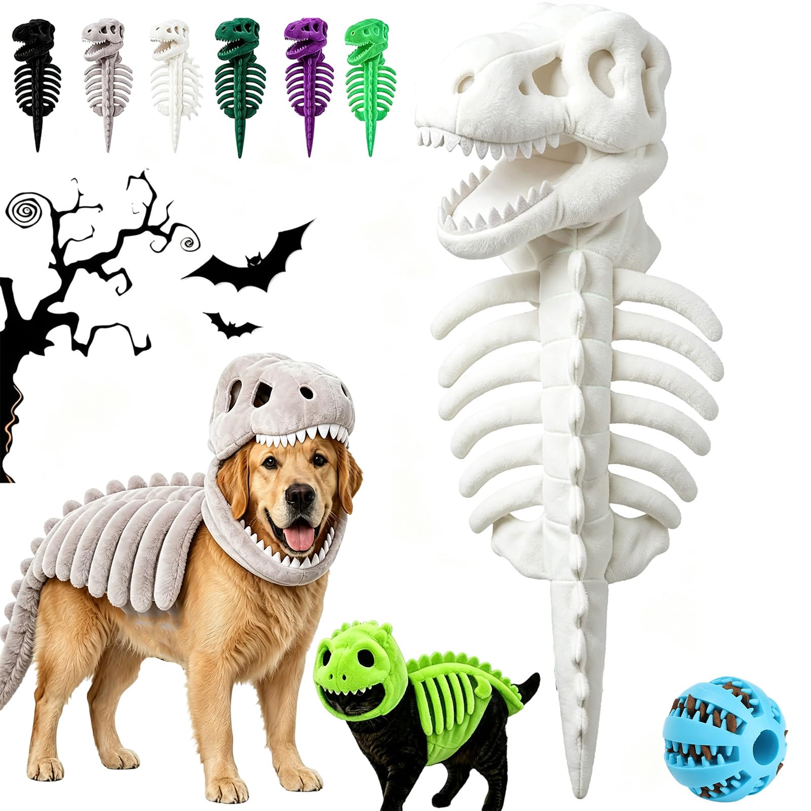 Dog Dinosaur Skeleton Glow in the Dark Halloween For Cats Dogs (White,25CM) — image 1