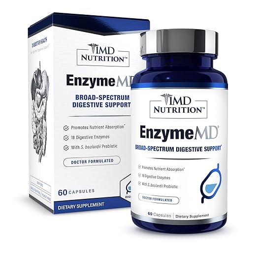 1MD Nutrition EnzymeMD - Digestive Enzymes Supplement - Doctor Formulated | 18 Plant-Based Enzymes - Gas & Bloating Support | 60 Capsules