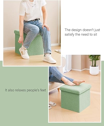 Miniatura 13 de B FSOBEIIALEO Cubo otomano de almacenamiento pequeño Sherpa otomano otomano, otomanas plegables y portátiles, piel de peluche sintética, color