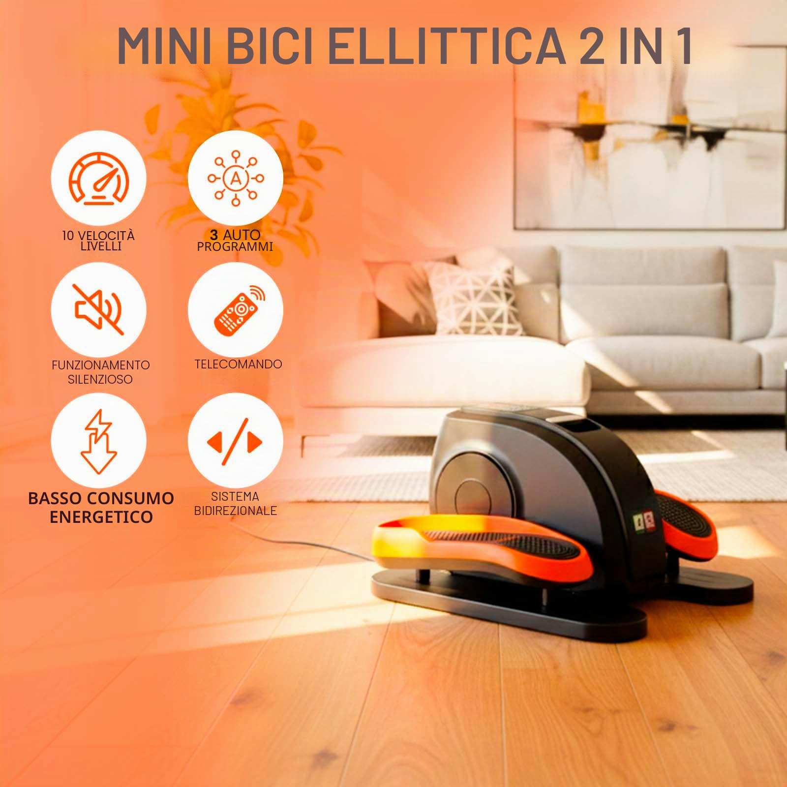 Mini Ellittica | Bidirezionale | Pedaliera Riabilitazione | Telecomando | Schermata velocità e calorie | Mini Cyclette | 3 Programmi Automatici | 60W