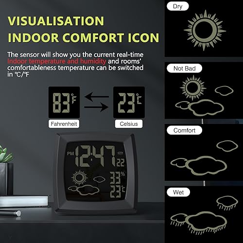 Miniatura 3 de VOILEIPAGI Smart Clock Auto Backlight, Digital Alarm Clock with Indoor Temperature, Battery Operated Desk Small Clock, 1224H, Battery Operated Alarm