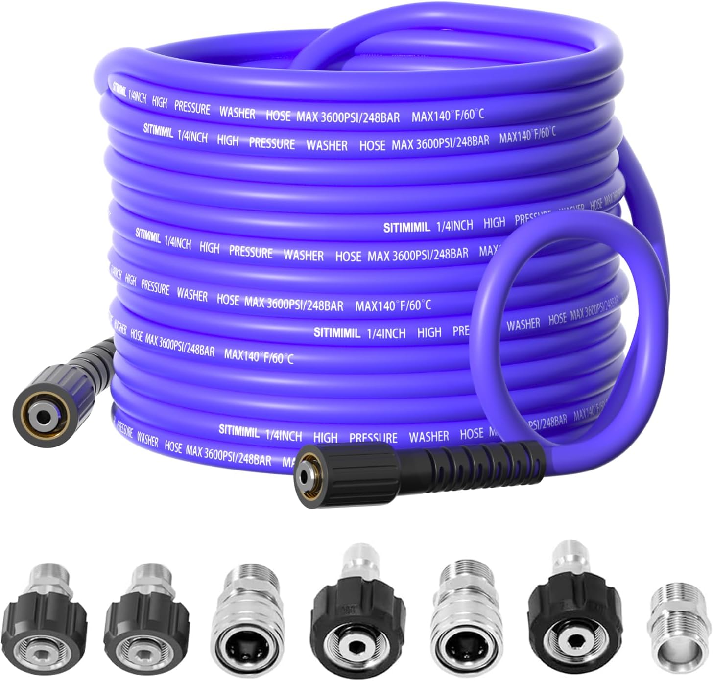 1/4'' Pressure Washer Hose 100FT, Kink Resistant M22 14mm Pressure Washer Hose to 3/8'' Quick Connect Couplers for Replacement, 3600 PSI,7 Stainless Steel Accessories