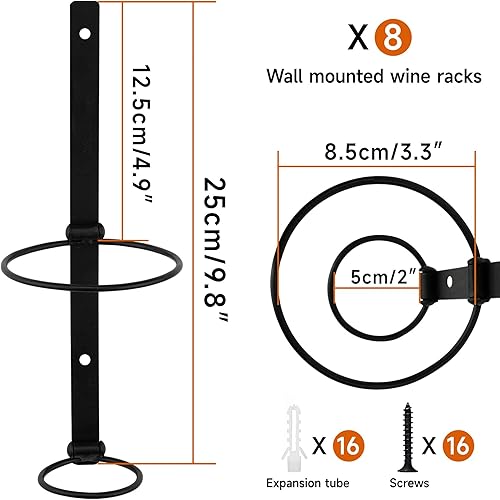Miniatura 5 de AQAREA Soporte para estante de vino de montaje en pared Soporte de vino de metal para vino individual o licor para exhibir y almacenar