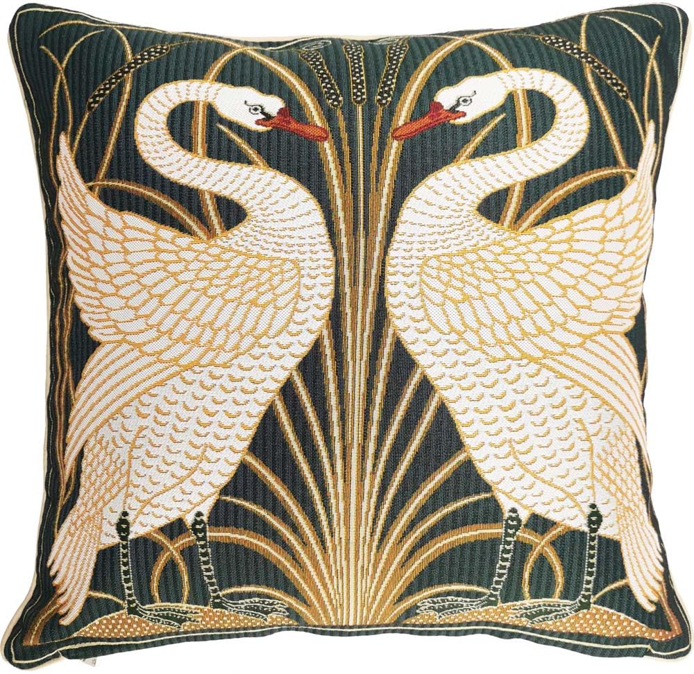 Signare White Tapestry Cushion Cover 18 X18 Inches 45Cm X 45Cm Decorative Sofa Cushions Inspired By Walter Crane (Cushion Cover Only, Swan)