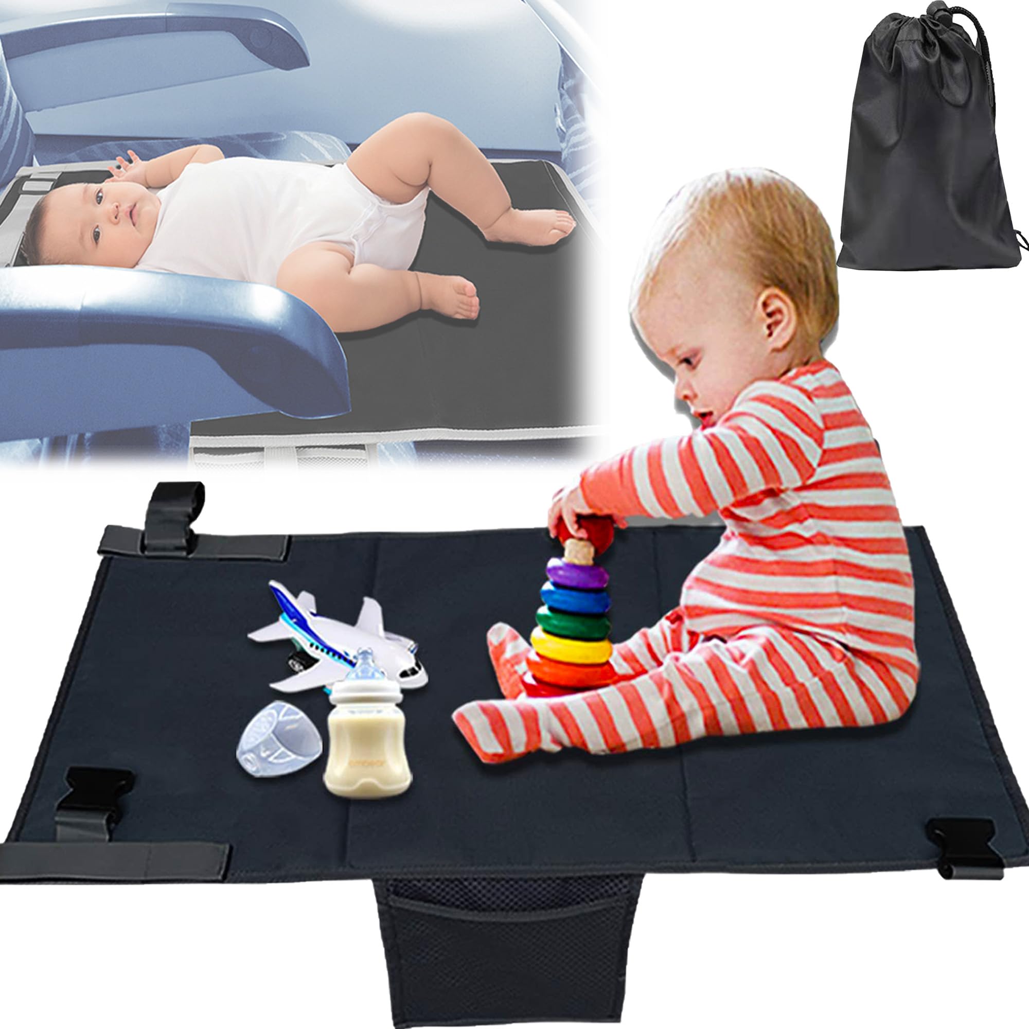 CXAFQ Black Toddler Travel Bed, Foot Hammock for Flight Baby Travel Essentials, Size 79 * 44cm, Satisfy Kids Active