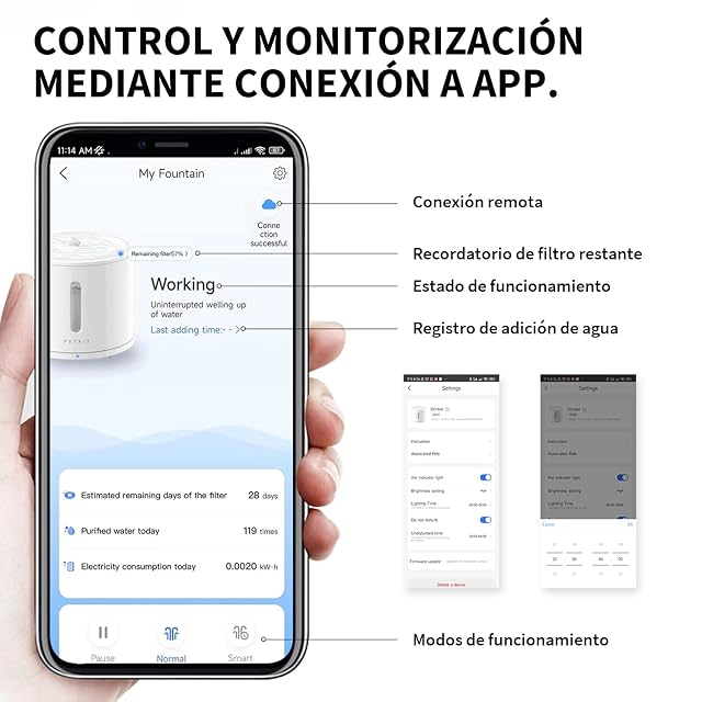 Foto 7 de 8 de PETKIT EVERSWEET Fuente para Gatos 2L, Bomba Inalámbrica, Control de App, Bebedero Gatos Automatico