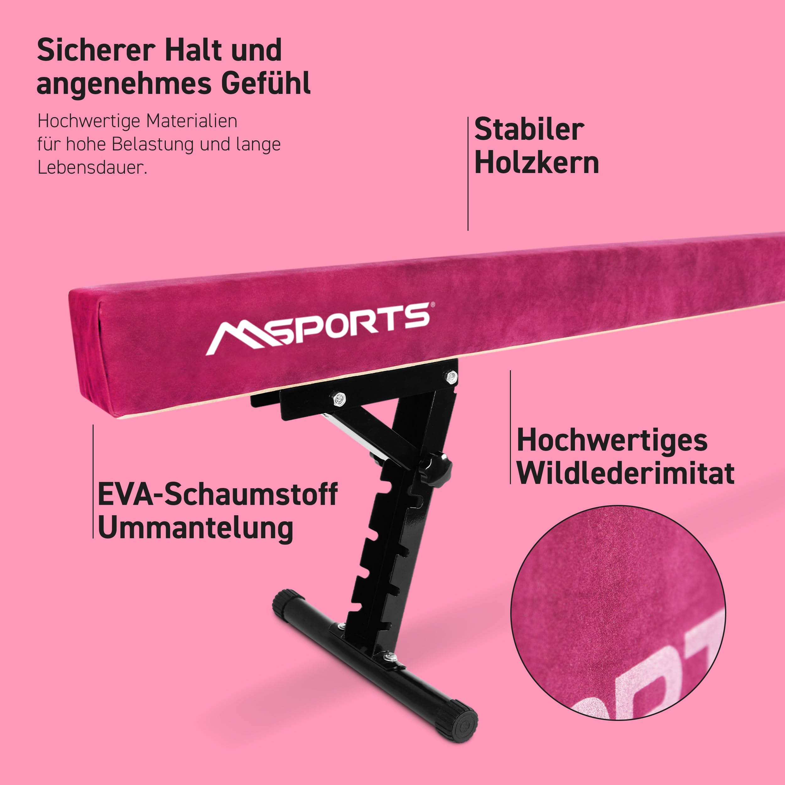 MSPORTS Barra de equilibrio de alta calidad con altura ajustable, 245 cm para niños y adultos, 5 niveles de altura regulable (18 – 56 cm), para casa o club, 5 colores