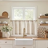 Vista 80 de jinchan Cortinas de Lino a Rayas para Cocina de 45 Pulgadas, Cortinas de Nivel, Estilo de Granja Moderno, Estilo Café, Tratamientos para Ventanas