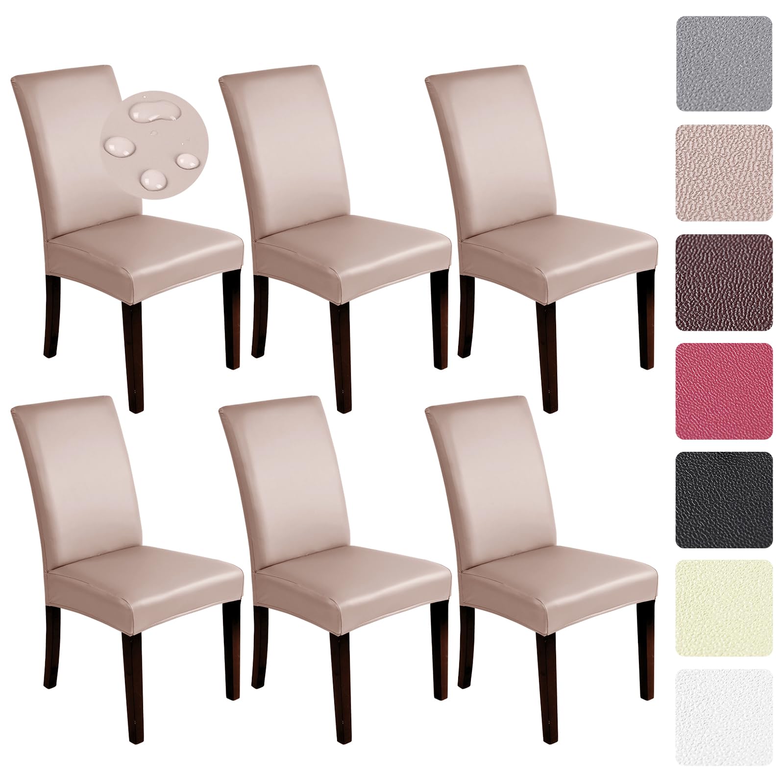 Housses De Chaise En Simili-cuir Stretch - Lot De 4 - Universelles Pour Chaises Sans Accoudoirs - Lavables - Couleur Kaki