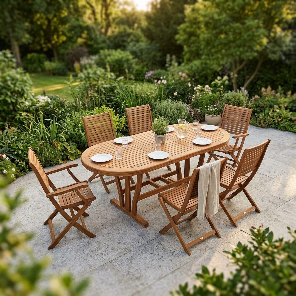 milani home TURRIS - set tavolo in alluminio e teak cm 180/240 x 100 x 74 h con 4 sedie e 2 poltrone Mulier