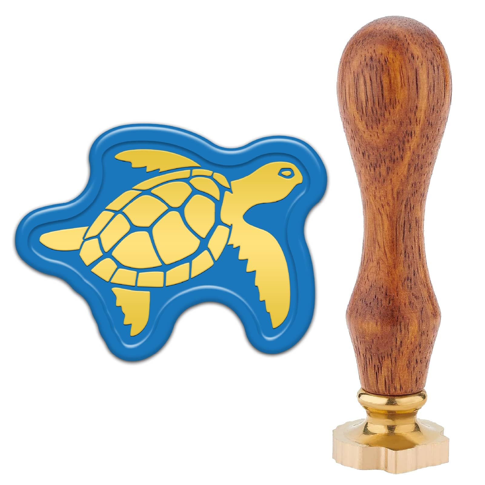 CRASPIRE Turtle Wax Seal Stamp Ocean Seal Stamps Summer Holiday Sea Beach Vintage Removable Golden Brass Sealing Head with Wooden Handle for DIY Scrapbooking Craft Party Invitations Cards Envelopes โ image 1