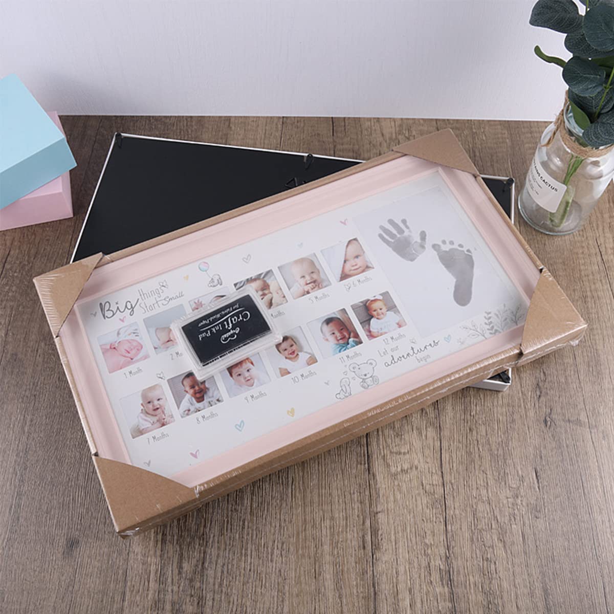LEcylankEr Empreinte Bébé Cadres Photo,croissance Record Cadeau Bebe,Kit Empreinte Bébé​avec Tampon Encreur (Rose)