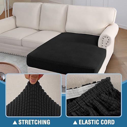 Miniatura 4 de Fundas para sofá seccional, 1 funda para diván en forma de L, funda separada para sofá seccional izquierdo y derecho (1 diván, negro)
