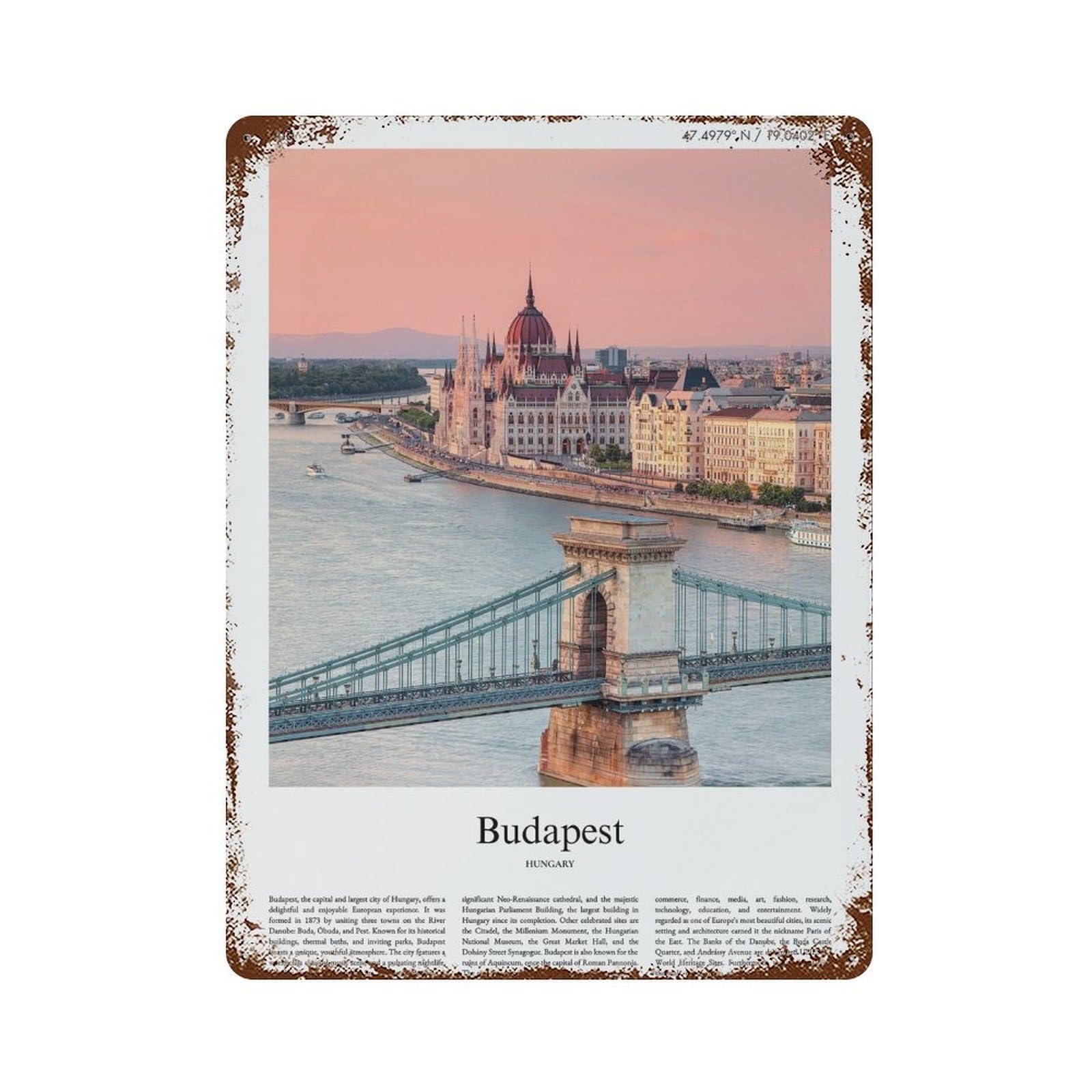 xiaoxiaoshen Budapest Hungary City Scenery Wall Decor Art Metal Tin Poster Modern Home Decor Art Home Bar Shop Decorations Vintage Sign 40x30cm