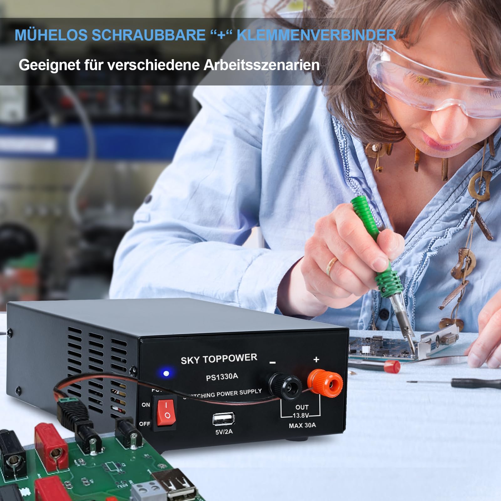 PS1330A Alimentation 13,8 V 30 A pour radio-amateurs, convertisseur AC/DC pour plaque de laboratoire, alimentation compacte régulée de laboratoire, interface USB 5 V 2 A