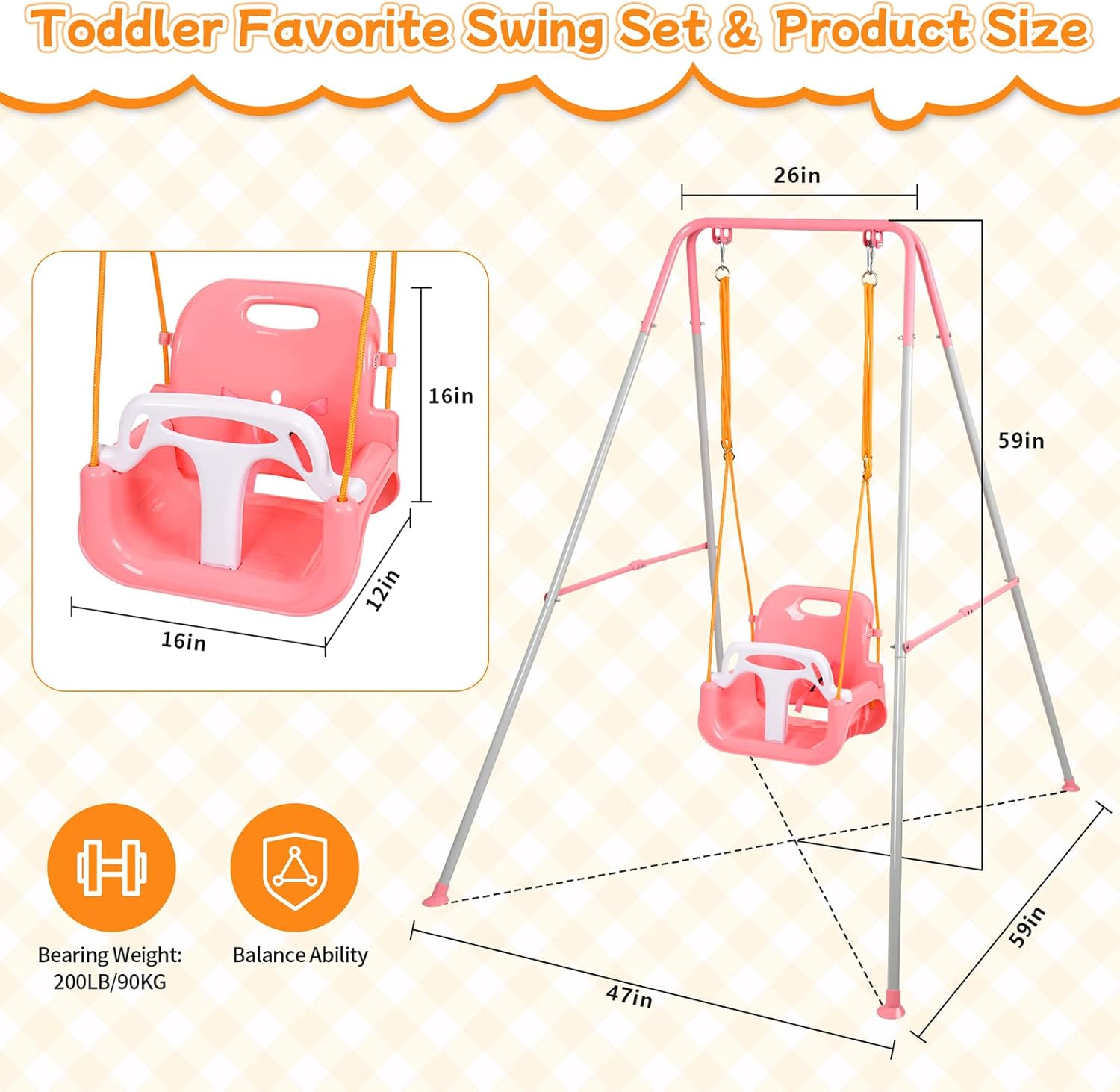 3-in-1 Toddler Swing, Foldable Indoor & Outdoor Baby Swing, Multifunctional Swings for Children 6 Months and Older, Easy to Assemble and Store for Backyard Play