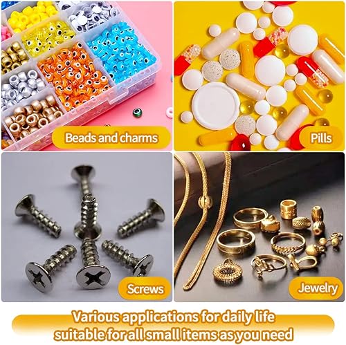 Vista 16 de IOOLEEM Caja organizadora de cuentas de plástico con 18 rejillas ajustables, caja organizadora de almacenamiento, divisores para manualidades