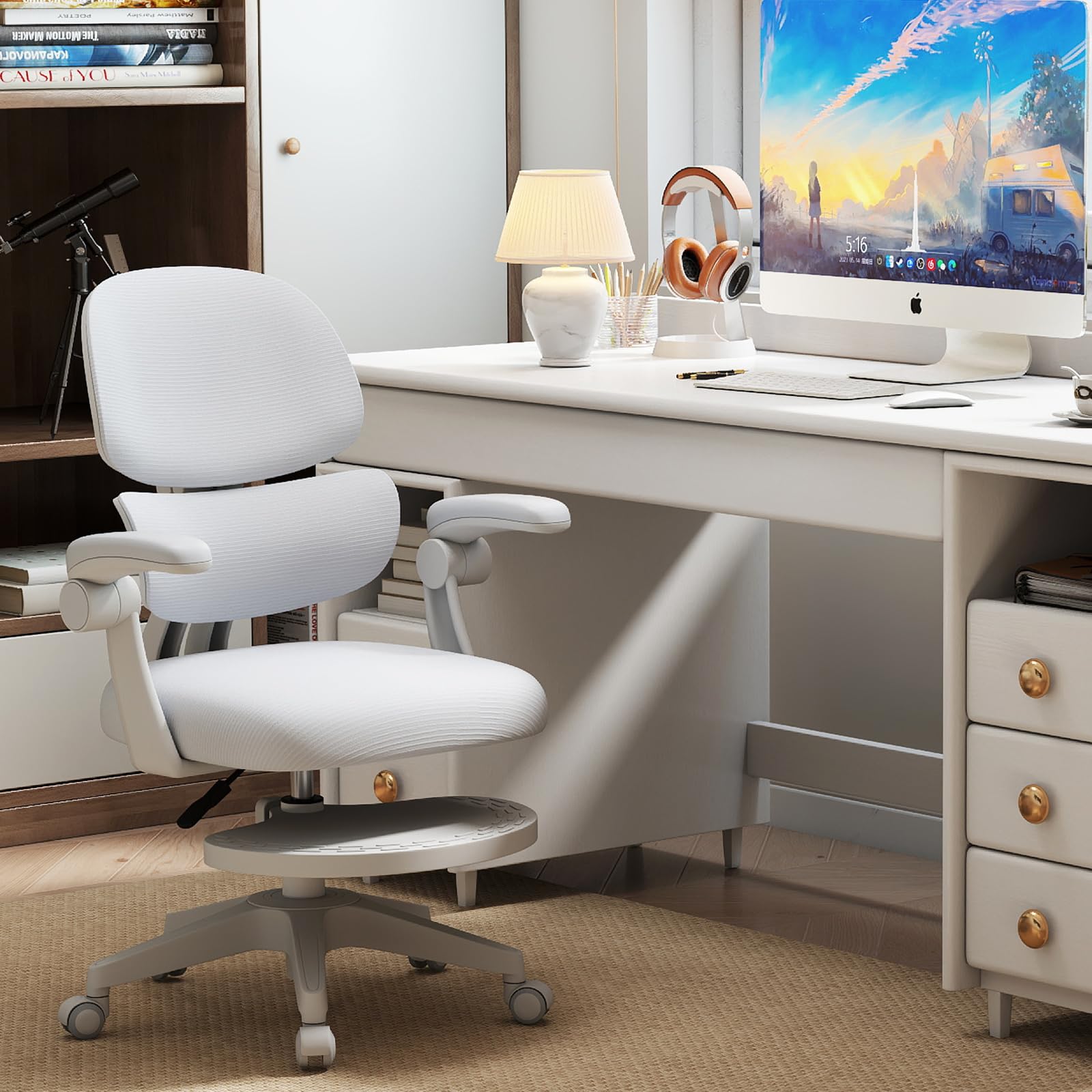 JOYLDIAS Schreibtischstuhl Kinder Ergonomischer, Kinderstuhl mit Verstellbarer Rückenlehne & Übergroß Fußablage, Bürostuhl Kinder Drehstuhl mit klappbarer Armlehnen, Stuhl Für Kinder & Jugendliche