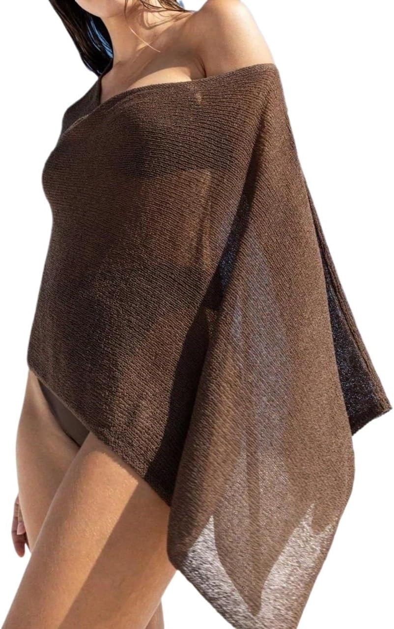 Women Asymmetrical Knit Wrap Shawl Sweater Fall Cape Top cover ups for swimwear