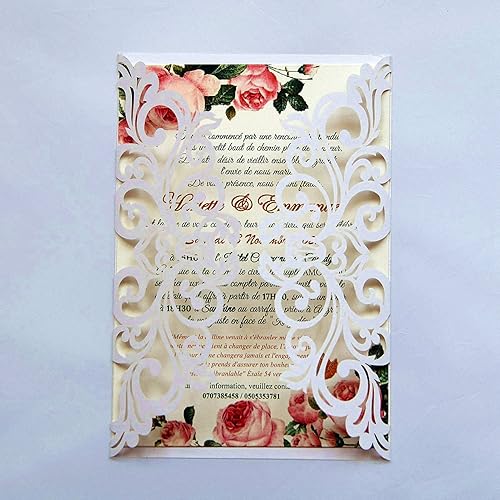 Miniatura 15 de 25 tarjetas de invitaciones de boda cortadas con láser con sobres, hojas interiores en blanco, cintas para bodas, despedidas de soltera, Verde