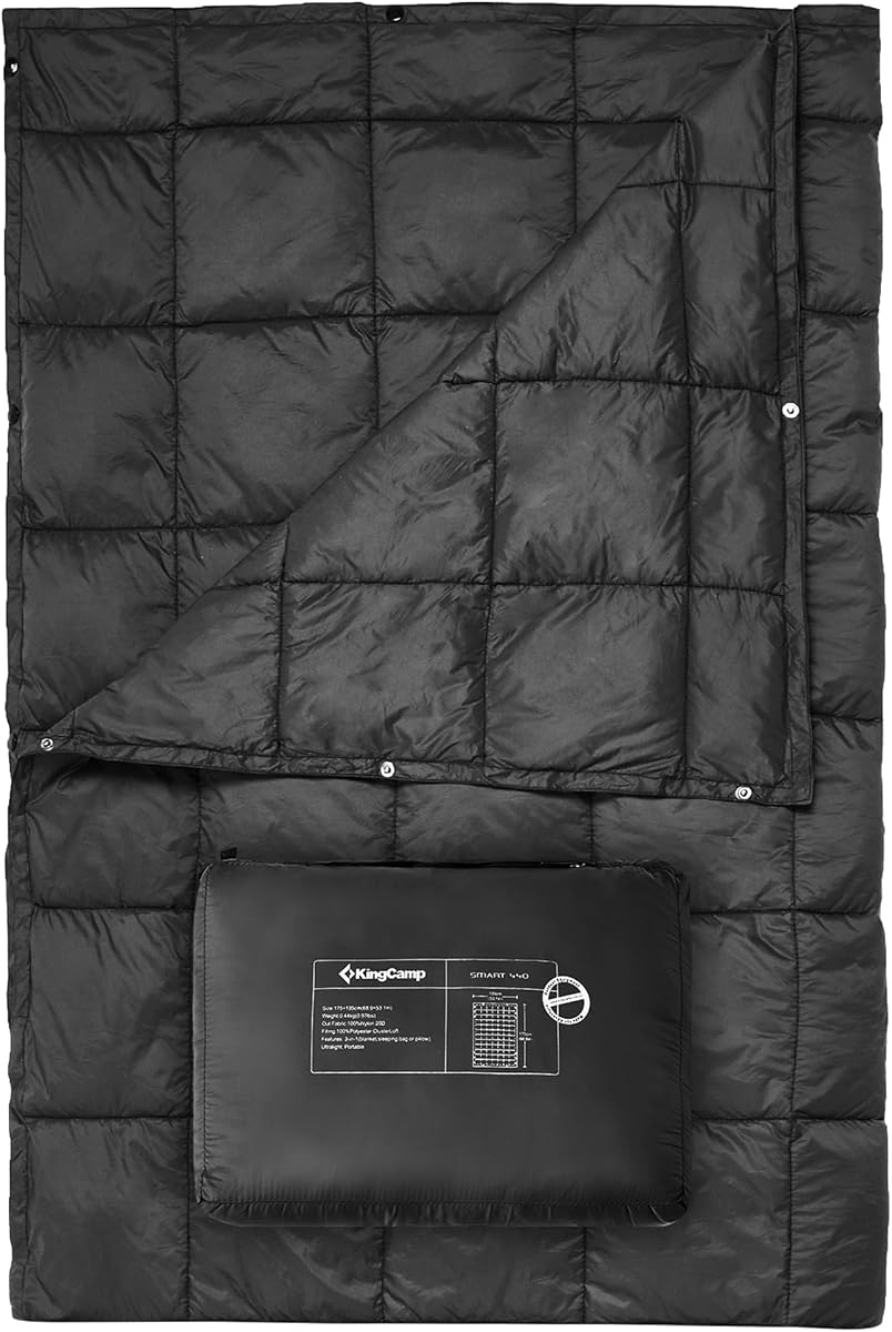 KingCamp Manta ultraligera para acampar, manta plegable y portátil, 78" x 56" | Mantas hinchadas alternativas de plumón, colcha cálida resistente a la intemperie con botones a presión para senderismo al aire libre, viajes, Picnic y estadio
